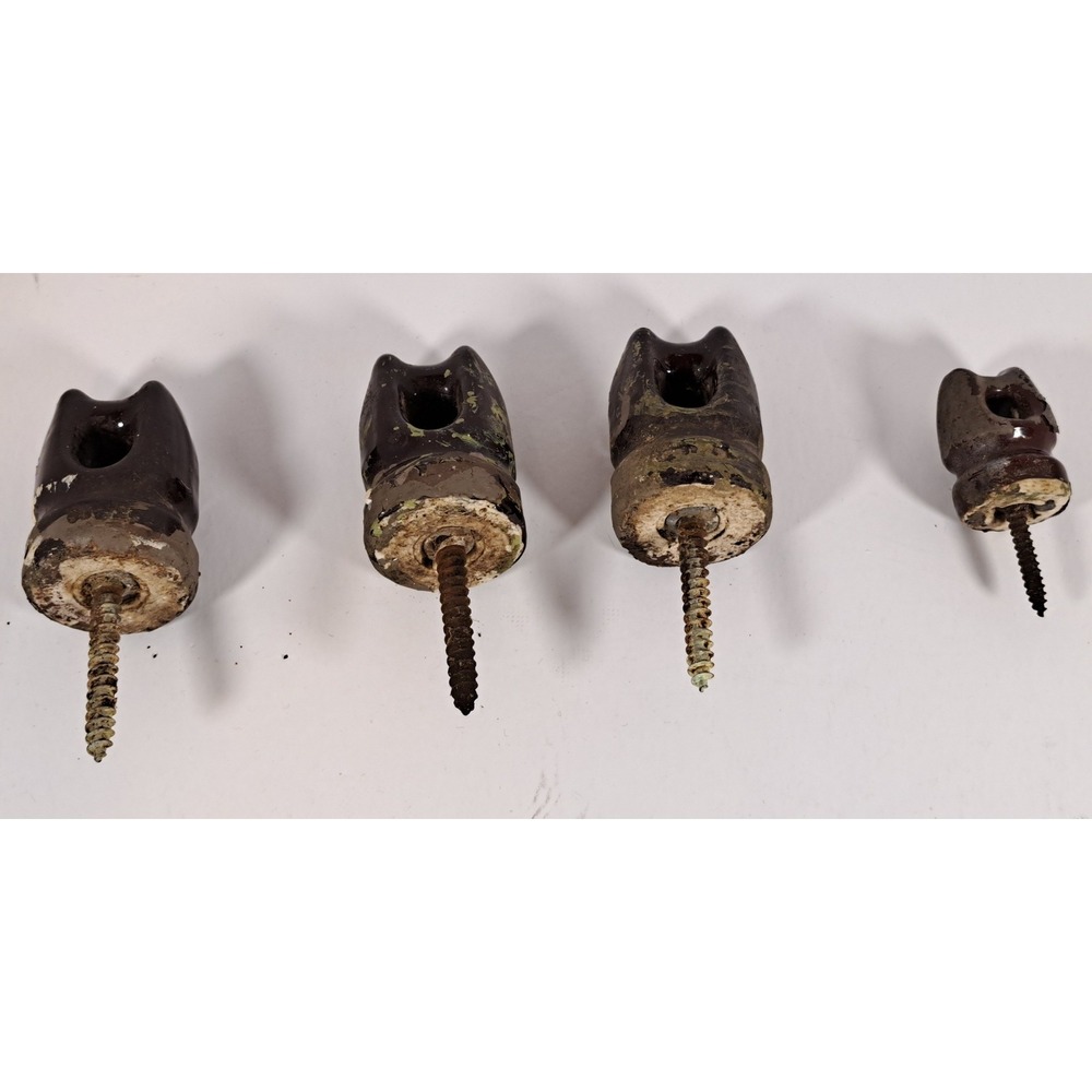 Vintage Brown Ceramic Porcelain Insulators with‎ Mounting Screws Set of 4 Mixed